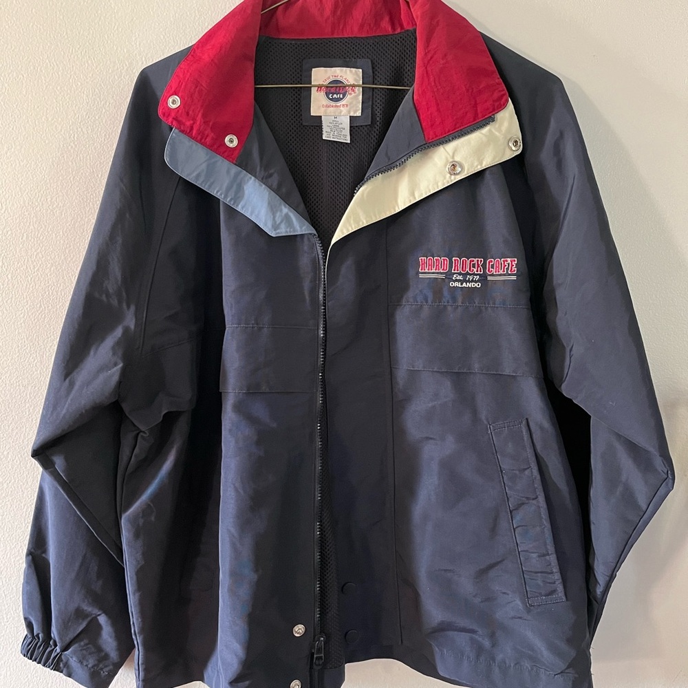 Hard Rock Cafe Medium Black, White and Red Zip Windbreaker Jacket